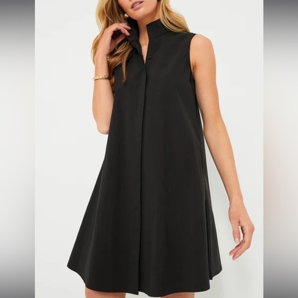 Tuckernuck Black Sleeveless Charlie Shirt Dress Button Front Stretch Size Large - Picture 2 of 15